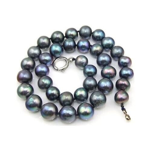 Free shipping Black Round 8~9mm Cultured Pearl Necklace 17" Choker Real Black Pearl Necklace A0513)