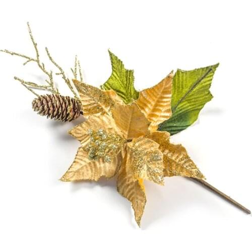 Glitter Artificial Flower Christmas Wreath Tree Decor Xmas Gift Party Wedding Embellishment Garlands Scrapbook Craft Flower Home