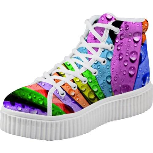 Noisydesigns Teenagers Girls Ankle Boots Mixed Colors Print Women Flat Platform Creepers Height Increasing Canvas High Top Shoes