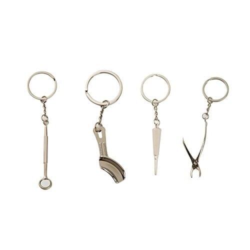 4pcs Assorted Keychain dental tooth keychain Great Gift(tooth ting,dental pillers,dental mirror,tooth tray