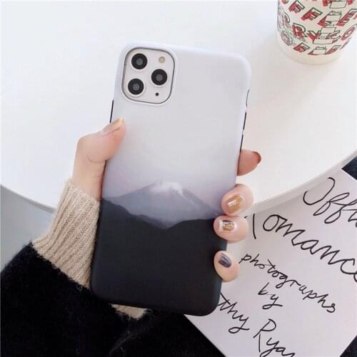 Fuji Mountain painting gray phone cover for iPhone 12 11 Pro Max seawater graffiti case for iphone 12mini XS X XR 8 7 Plus coque