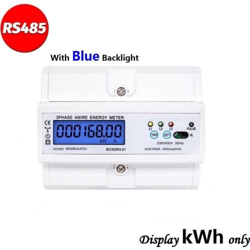 RS485 Modbus-Rtu DIN Rail kWh Meter LCD Digital Wattmeter Electronic Power Consumption Energy Counter 5-100A 380V AC 50/60Hz