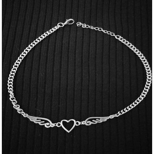 Goth Egirl Style Metal Hollow Out Heart Angel Feather Pendant Necklace Choker for Women Grunge Indie Collar Aesthetic Jewelry