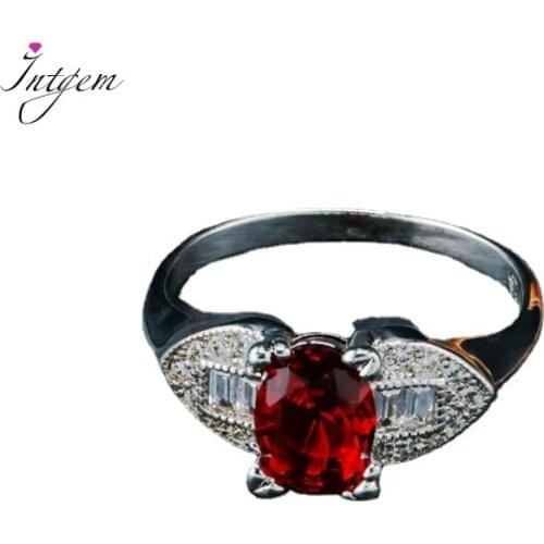 925 Sterling Silver Diamond Ring AAA Shine Ruby Zircon Oval Wedding Ring 6x8MM Gemstone Rings for Women