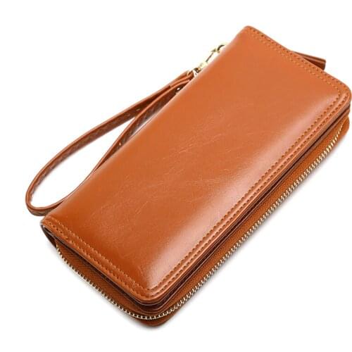 Fashion long female wallet retro waxed leather female clutch carteira feminina folding zipper and change women purses
