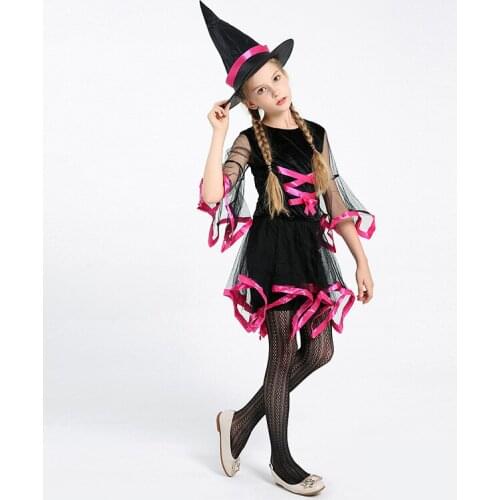 Girls Witch Costumes Role Play Childrens Day Girl Dresses and Hats Cosplay Girls Witch Dresses Halloween Party Clothing