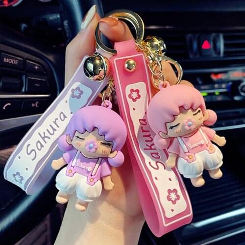Cute Sakura Little Girl Keychain Resin Nipple Baby Key Chain for Bag Charms Car Keyring Gift Women Jewelry Kids Toys