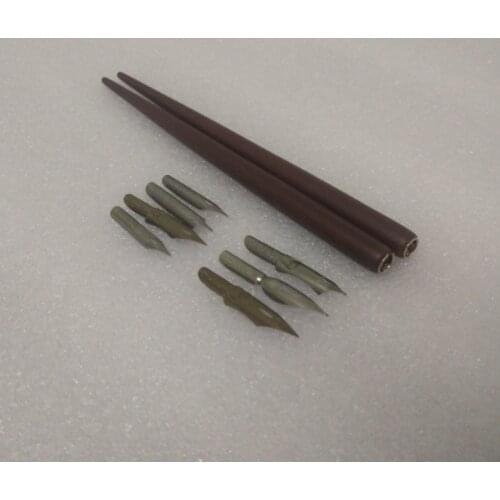 Antique Wooden Gothic Dip Pen Set with 2 pens 7 Nibs Handwriting Calligraphy Copperplate Pen Set Cartoon Pen Set