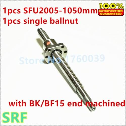 SFU2005 20mm ballscrew set : 1pcs RM2005-L1050mm Rolled Ball Screw +1pcs single ball nut with BK/BF15 end machined for CNC
