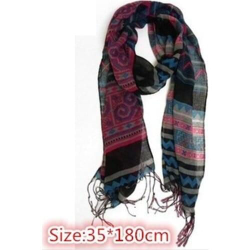 New Arrival cheap scarves Hot Sale Fashion Women Long Voile Blue Geometric Tribal Aztec Scarf,Hmong Scarf with Tassels