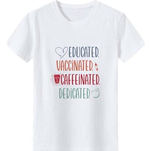 EDUCATED. VACCINATED. T Shirts for Women Casual Women Short Sleeve Hipster Graphic Tee Fashion Simple Wild TShirt Women