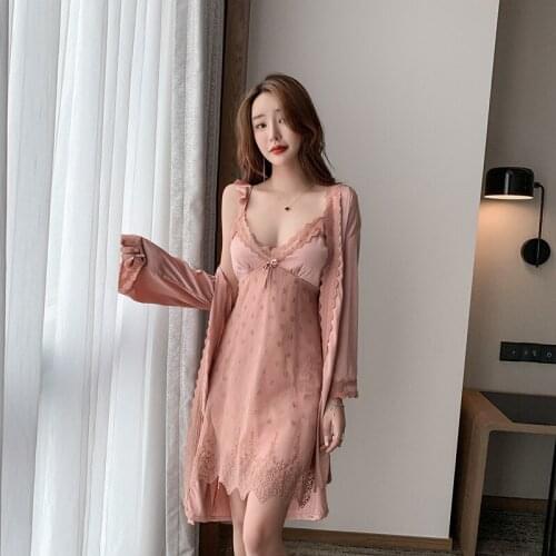 Sleepwear Female Pajamas Set Viscose filament Sexy Lace Bridal Nightwear Wear Nighty Robe Womens pajamas home clothes