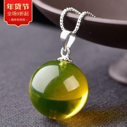 Genuine Natural Yellow Amber Necklace Round Sphere Pendant 925 Sterling Silver Women Men 16mm Healing Gemstone AAAAA