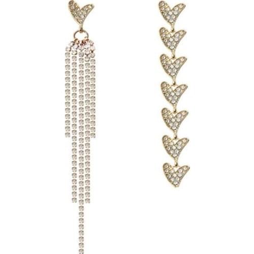 Simple Long Asymmetrical Tassel Earrings Luxury Crystal Heart-Shaped Earrings for Women Wedding Party Jewelry