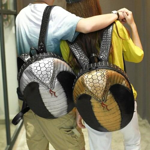New Pu Backpack Personality 3d Snake King Male and Female Couple Backpack Travel Chic Cool Computer Bag