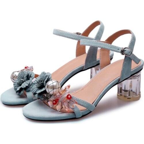 Big Size9 10 11 high heels sandals women shoes woman summer ladies Pearl slippers with thick heels