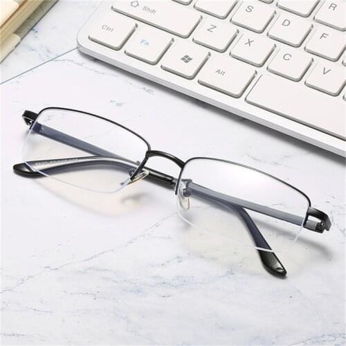 Seemfly -1.0 -1.5 -2.0 -2.5 -3.0 -3.5 -4.0 Half Metal Frame Finished Myopia Glasses Anti Blue Rays Men Women Classic Eyeglasses