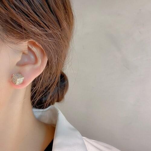 925 Silver Needle Korean Personality Rubiks Cube Earrings Fashion Cute Three-dimensional Ear Studs