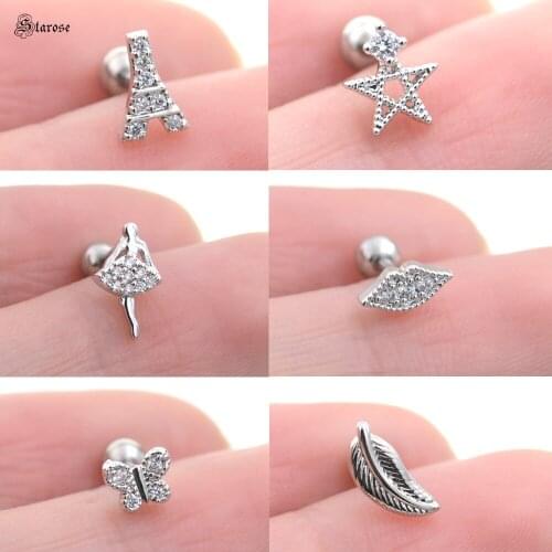 Starose 1pc 18G Rod Crystal Butterfly Bee Ear Piercing Stud Tower Helix Piercing Tragus Cartilage Lobe Earrings Lip Ring Jewelry