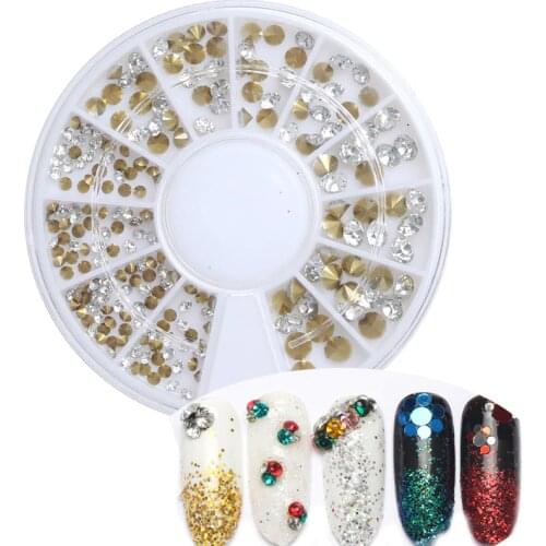 Nail Art Decorations Charms Mix Gold Metal Strass Brillantini Clear Rhinestones Crystal Wheel Polish Adesivo Para Unha Supplies