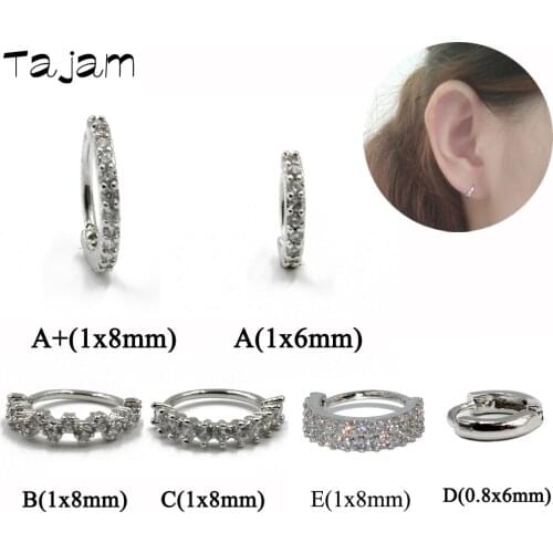 1Pair Copper Zircon Ear Tragus Cartilage Hoop Earring Bendable Seamless Nose Ring Surgical Steel Crystal Ear Piercing Jewelry