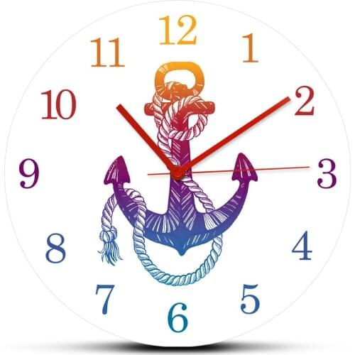 Vintage Anchor Sea Minimalist Quartz Mute Wall Clocks Ocean Sailor Sign Home Decorative Rounded Wall Hanging Watch Navy Gift