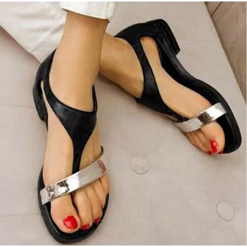 35-43 Womens Sandals Women Summer Shoes Beach Low Heel Clip Toes Buckle Strap PU Leather Female Sandalias Ladies Casual 2021