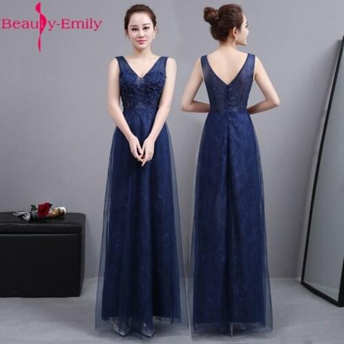 Beauty Emily Fashion V Neck Sleeveless A Line Evening Dress 2020 New Arrival Tulle Tank Sleeve Lace Up Back Formal Party Dress