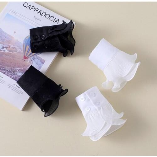 1 Pair Women Chiffon Fake Sleeves Lace Floral Pleated Ruffled False Cuffs Female Sweater Blouse Wrist Warmers Decorative