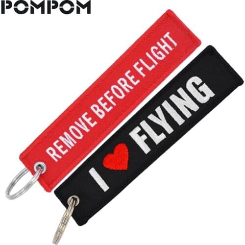 1 PC Remove Before Flight Key Chain 1PC I Love Flying Chain for car Key Fob Tag Key Chain for Aviation Gifts Embroidery Keychain