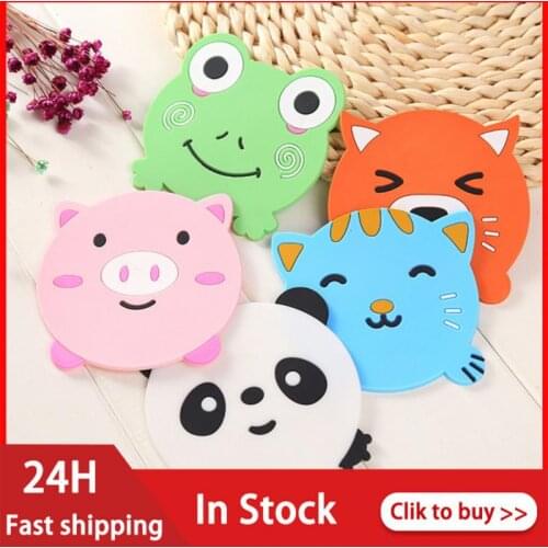 Cartoon 1 Piece Silicone Dining Table Placemat Coaster Kitchen Accessories Mat Cup Bar Mug Cartoon Animal Drink Pads Table Decor