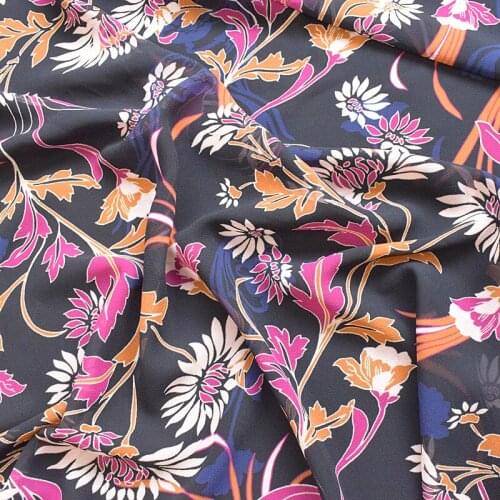 2018 high quality elegant floral printed chiffon fabric soft comfortable clothing tissue for women dress, diy material