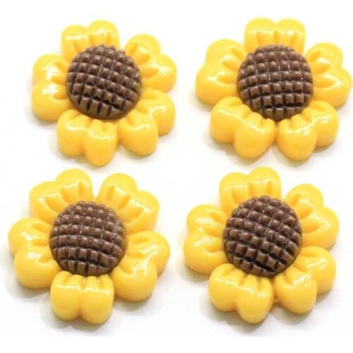 50/100pcs Yellow Sunflower Cabochon Gold Color Resin Daisy Flower Golden Sunflower Flatbacks Scrapbooking Girl Hair Bow Center K
