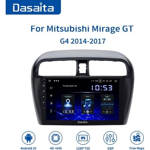 Dasaita Android 10.0 9" Car Radio 1 Din Stereo for Mitsubishi Mirage GT G4 2014 2015 2016 2017 Multi Touch Screen GPS MP3 4G 64G
