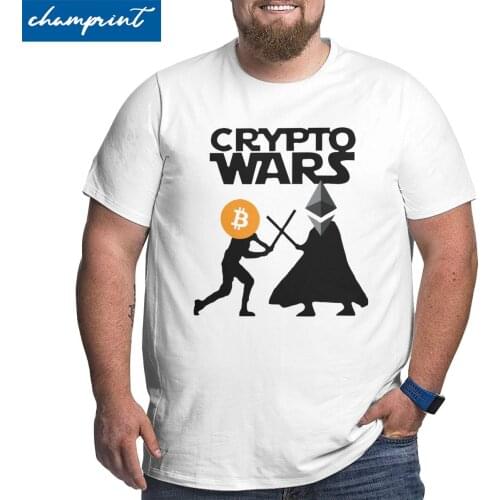 Bitcoin Ethereum Crypto Wars T Shirt Men Novelty T-Shirts Btc Blockchain Geek Big Tall Tees Plus Size Big Size Large 6XL Clothes