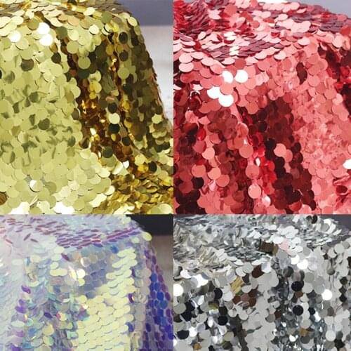 High Density Big Beads Diameter 18mm Shiny Sequin Fabric Embroidered For Dress Stage Performance Tablecloth Home Decor 50X130CM