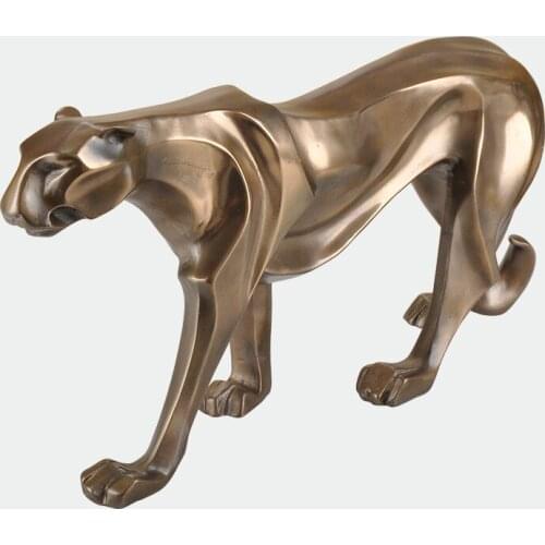 44CM MODERN MINIMALIST ART BRONZE LEOPARD STATUE ANIMAL LEOPARD ORNAMENTS RESIN CRAFTS HOME LIVING ROOM DESKTOP DECORATIONS