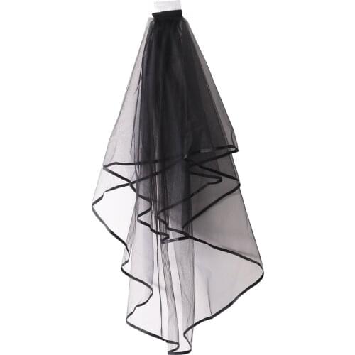Elegant Black Wedding Veil with Ribbon Edge Short Bridal Wedding Woman Veils with Comb for Costume Wedding Accessory