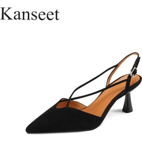 Kanseet 2021 Summer New Women Sandals Party Dress Pointed Toe Elegant HIgh Heel Shoes Genuine Leather Handmade Woman Sandals