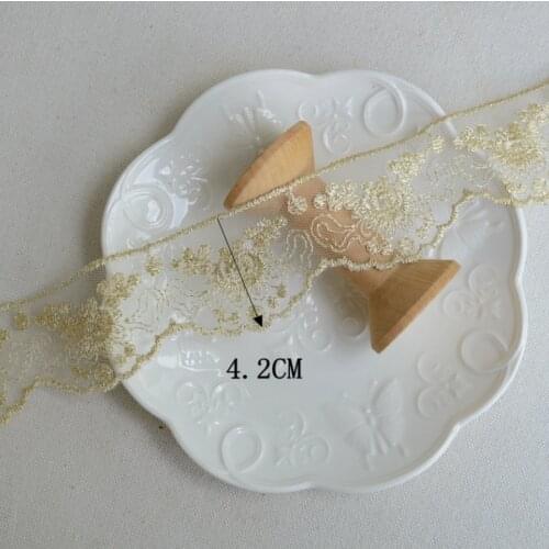 1 Meter Width 4.2cm Apparel Gold Thread Embroidered Lace Trim Ribbon Mesh Lace Fabric DIY Sewing Hometextile Dress Accessories