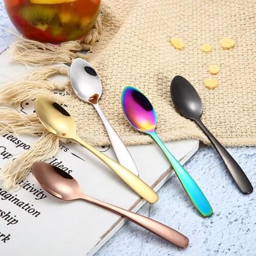 Hot 1 Pc Tea Spoon Stainless Steel Cake Fruit Spoons For Dessert Small Coffee Scoop Gold Dessert Tools for Snack Dinnerware