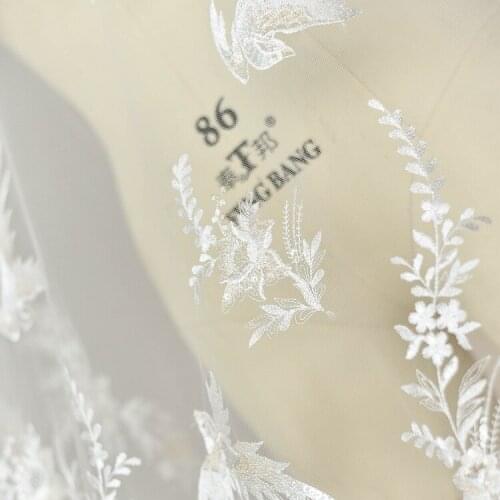 Fashion Ivory Sequins Embroidery Lace Fabric Nigerian Tulle Textile African fabric