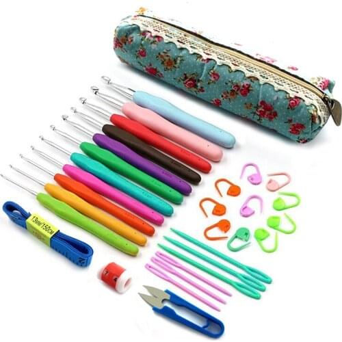 Soft Handle Aluminum Crochet Hooks Kit Yarn Knitting Needles Sewing Tools Crochet With Needlework Storage Bag