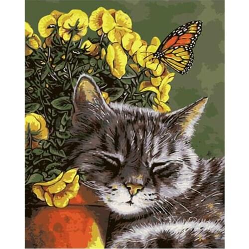 DIY Digital Painting By Numbers cute pet kitten oil painting mural Kits Coloring Wall Art Picture Gift frameless