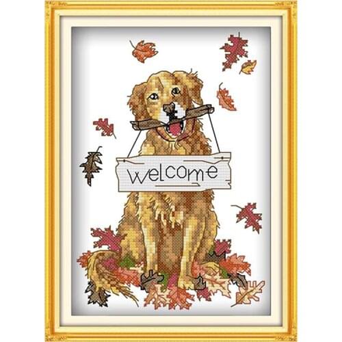 DIY Stamped Cross Stitch Kits with Printed Pattern- Lovely Dog Pattern DIY Needlepoint Embroidery Kits for Adults Beginners