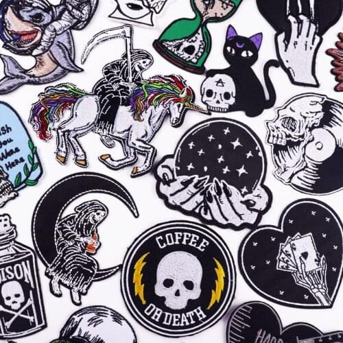 Grim Reaper Patch Punk Unicorn Embroidered Patches For Clothing DIY Skull Biker Patches On Clothes Applique Sewing Accessories