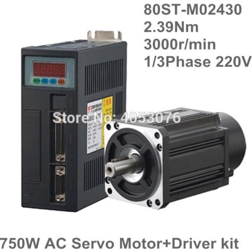 NEMA32 80mm 750w 220V 2.39Nm 3000r/min AC Servo Motor+Drive Kit 80ST-M02430 for Material Conveying Machine With RS485 Interface