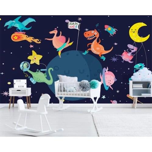 Beibehang Wallpaper custom Nordic simple hand-painted space universe animal childrens room background wall warm bedroom mural