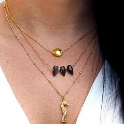 Alloy Seahorse Black Crystal Pendants Necklaces for Women Gold Color 2020 Fashion Jewelry Layered Necklace Clavicle Chain