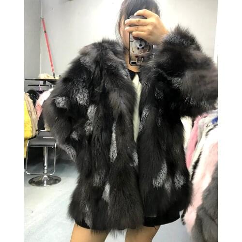 Genuine real natural fox fur coat with hood fashion warm winter waistcoats ladies jacket custom any size